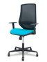 Silla de oficina Mardos con mecanismo Sincro tapizada con Tela color Turquesa y malla color Negro. Equipada con lumbar 1D, Brazos 1D y Ruedas 65mm nailon