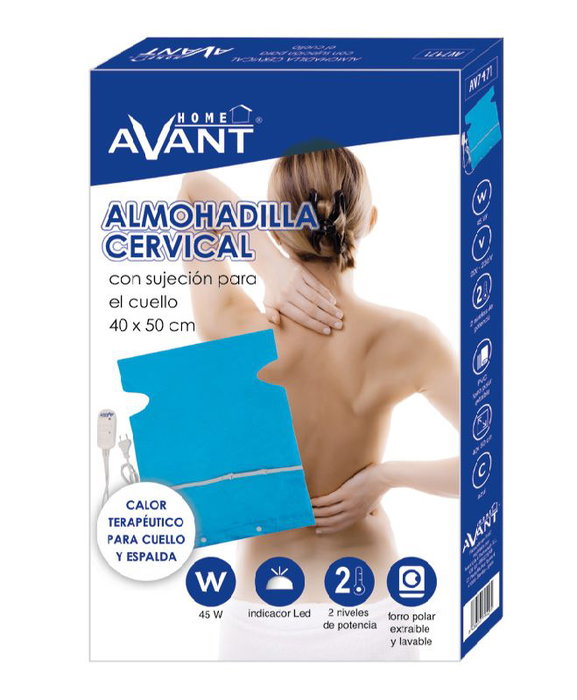 AVANT Almohadilla Eléctrica con Sujeción para el Cuello, Térmica, Tamaño 40x50 cm, 45 W, 2 Temperaturas