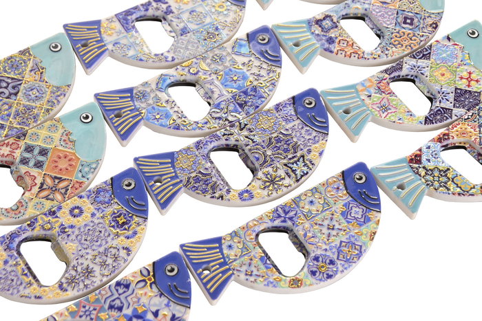 DKD Home Decor Imanes decorativos Mediterráneo Pez, Azul y Blanco, 72 Unidades, 1 x 5 x 11 cm