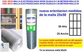 SIFER Malla Electrosoldada 25x50x2.0 mm Rollo 1 Metro