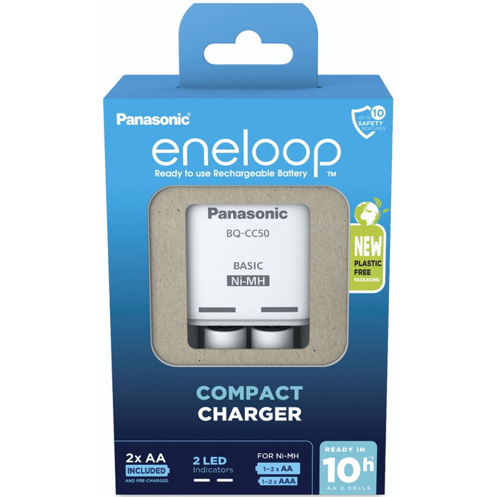 Panasonic Eneloop BW-CC50 con 2 baterías AA de 2000 mAh Panasonic Eneloop BW-CC50 con 2 baterías AA de 2000 mAh