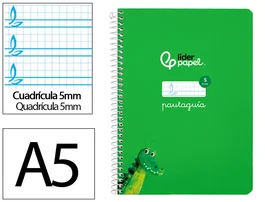 Liderpapel Cuaderno espiral Pautaguía A5 tapa dura verde