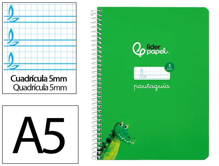 Liderpapel Cuaderno espiral Pautaguía A5 tapa dura verde Liderpapel Cuaderno espiral Pautaguía A5 tapa dura verde