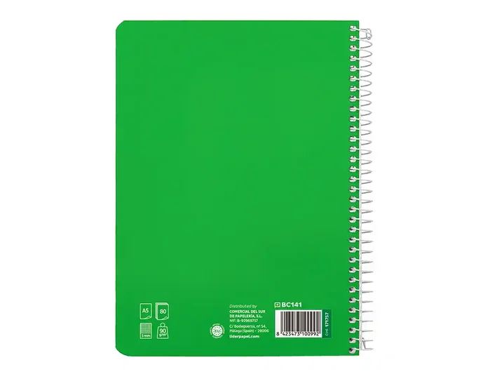 Liderpapel Cuaderno espiral Pautaguía A5 tapa dura verde Liderpapel Cuaderno espiral Pautaguía A5 tapa dura verde