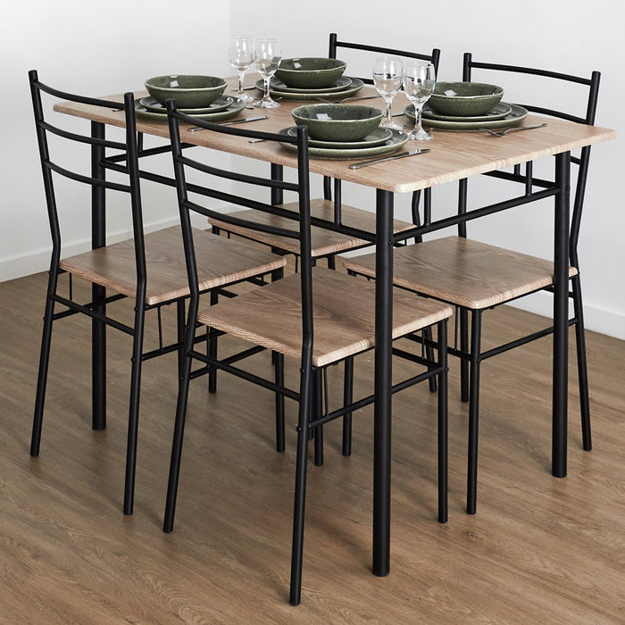 Home Deco Factory Conjunto de mesa con 4 sillas Loka Home Deco Factory Conjunto de mesa con 4 sillas Loka