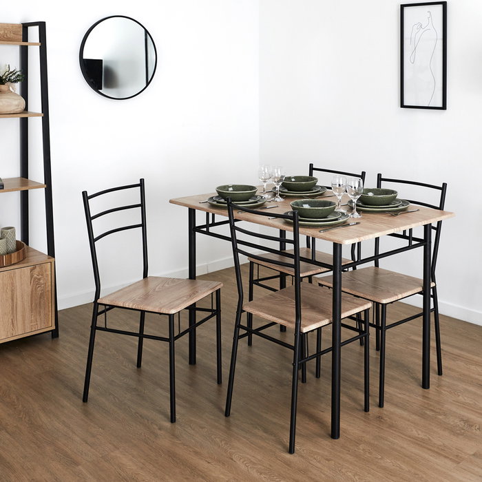 Home Deco Factory Conjunto de mesa con 4 sillas Loka Home Deco Factory Conjunto de mesa con 4 sillas Loka