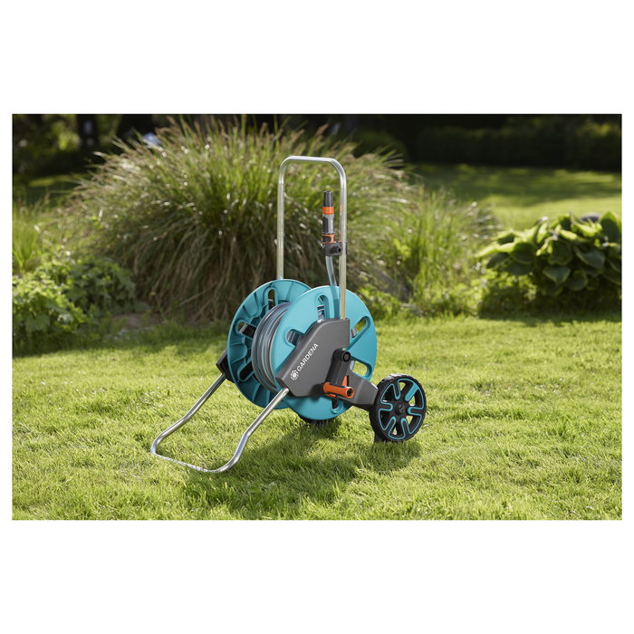 Gardena 18511-20 CleverRoll M Carrete Manual para Manguera hasta 60 m, Negro/Azul/Acero