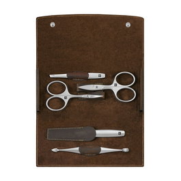 Zwilling 97407-007 Set Manicura y Pedicura de 5 Piezas con Tijera de Uñas y Cuero, Acero Inoxidable - Plata/Marrón