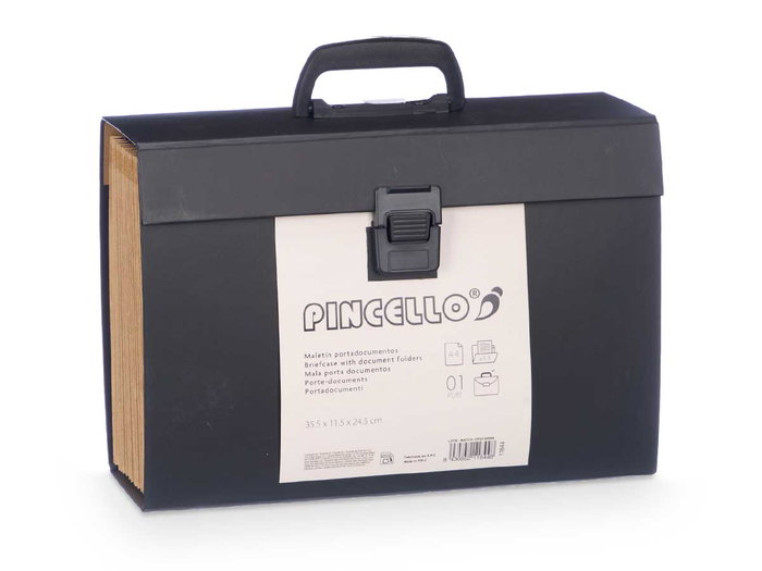 Pincello Maletin Compartimentos Negro Asa 35x26x13 cm (Set de 6)