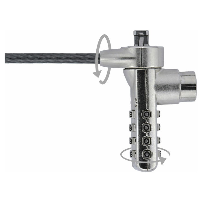 DICOTA Security Cable T-Lock D30887, Cerradura con Combinación, Cable Acero de 2 m, Negro y Acero Inoxidable