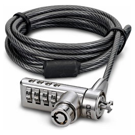 DICOTA Security Cable T-Lock D30887, Cerradura con Combinación, Cable Acero de 2 m, Negro y Acero Inoxidable
