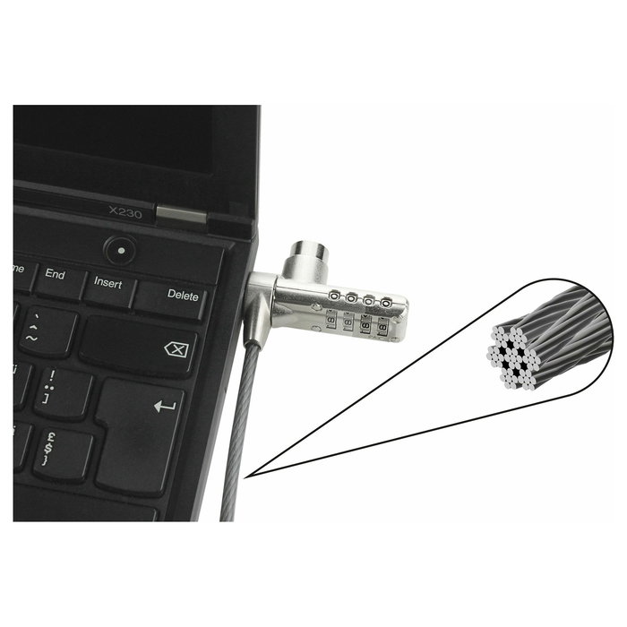 DICOTA Security Cable T-Lock D30887, Cerradura con Combinación, Cable Acero de 2 m, Negro y Acero Inoxidable