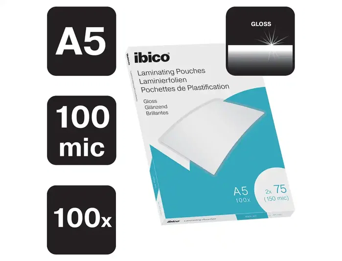 Ibico Caja de 100 Bolsas de Plastificación A5 Brillante 75 Micras Ibico Caja de 100 Bolsas de Plastificación A5 Brillante 75 Micras
