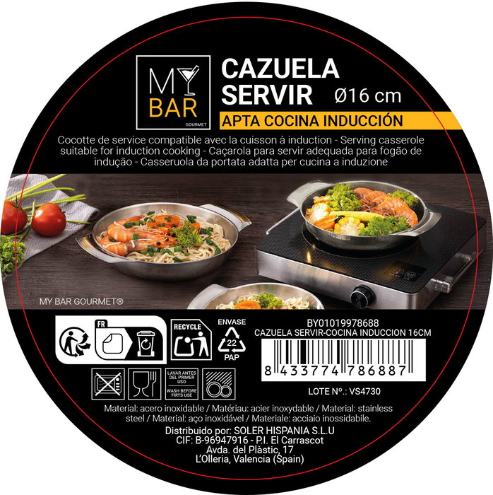 Inde Cazuela para Servir y Cocinar en Inducción 16 cm (12 Unidades) My Bar Inde Cazuela para Servir y Cocinar en Inducción 16 cm (12 Unidades) My Bar
