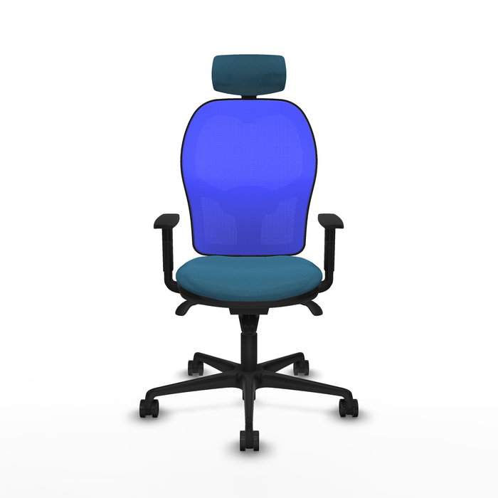 Silla de oficina Jorquera con mecanismo Sincro tapizada con Tela color Verde petróleo y malla color Azul. Equipada con lumbar 1D, Brazos 1D, Cabecero 2D y Ruedas 65mm nailon Silla de oficina Jorquera con mecanismo Sincro tapizada con Tela color Verde petróleo y malla color Azul. Equipada con lumbar 1D, Brazos 1D, Cabecero 2D y Ruedas 65mm nailon