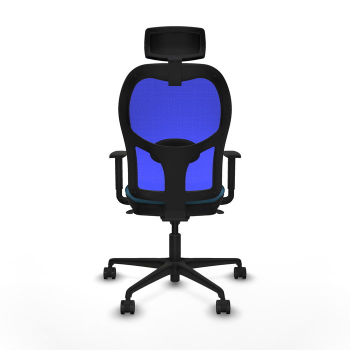 Silla de oficina Jorquera con mecanismo Sincro tapizada con Tela color Verde petróleo y malla color Azul. Equipada con lumbar 1D, Brazos 1D, Cabecero 2D y Ruedas 65mm nailon Silla de oficina Jorquera con mecanismo Sincro tapizada con Tela color Verde petróleo y malla color Azul. Equipada con lumbar 1D, Brazos 1D, Cabecero 2D y Ruedas 65mm nailon