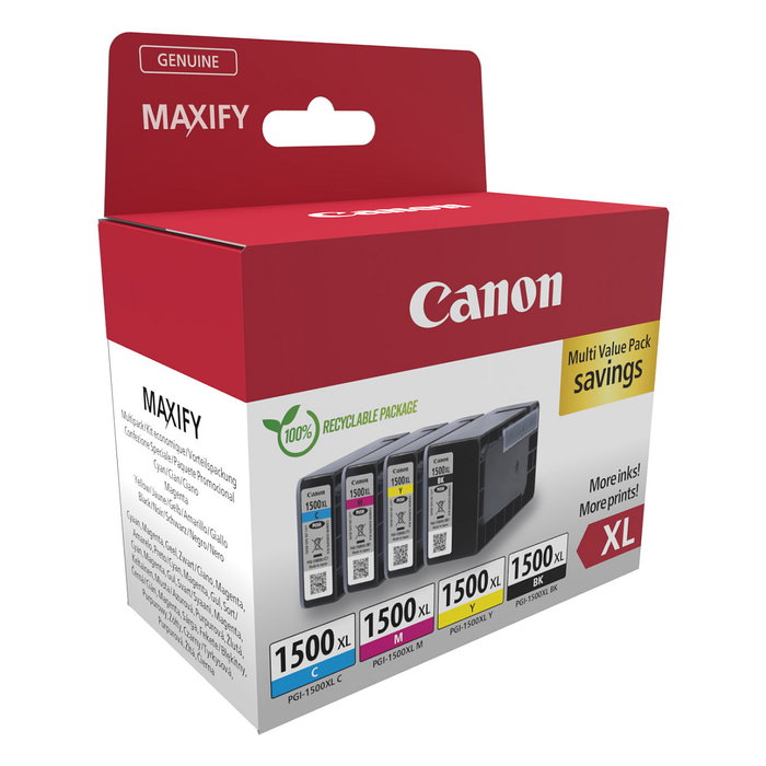 Canon PGI-1500XL Multipack de 4 Cartuchos de Tinta XL (BK/C/M/Y) Original