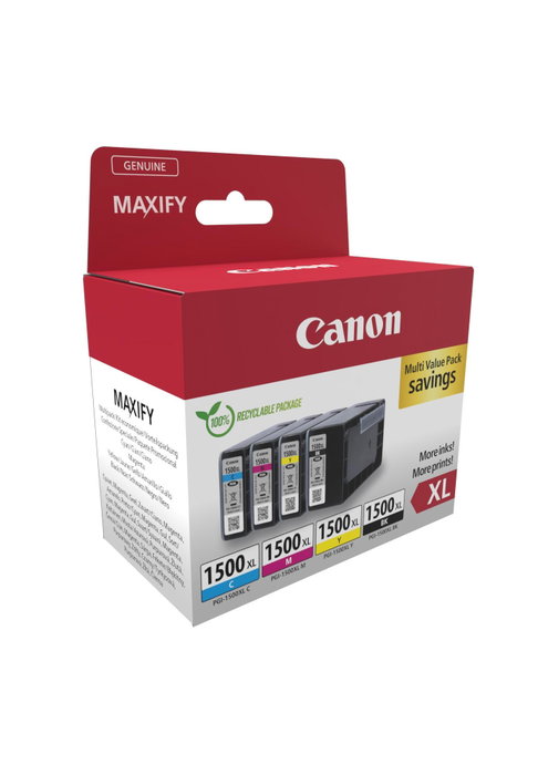 Canon PGI-1500XL Multipack de 4 cartuchos de tinta XL (Negro, Cian, Magenta, Amarillo)