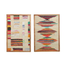 DKD Home Decor Set de 2 Cuadros Chindi de Algodón y Acacia 60x3x90 cm Multicolor