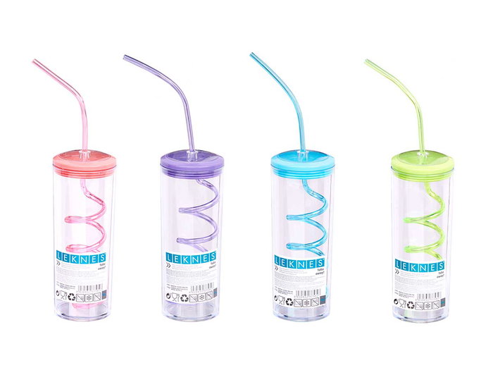 Leknes Vaso Pajita Espiral Surtidos Col 330ml 7.5x24x6 cm (Set de 48)