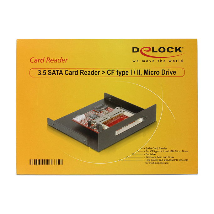DeLOCK Lector de Tarjetas SATA de 3.5" (8cm), Negro, para CFI/II, 1500 Mbit/s, Compatible Win, Mac, Linux, con Puerto Floppy