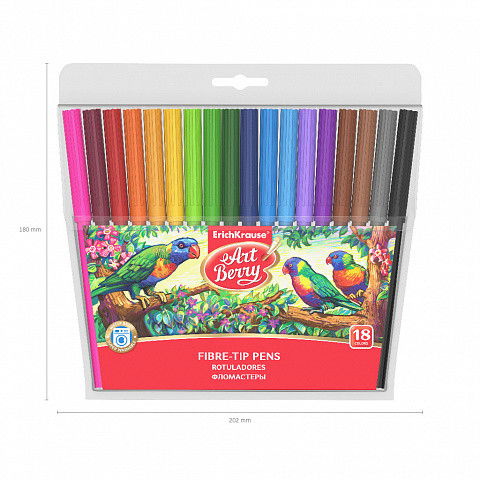 ErichKrause Rotuladores Super Lavables 33051, 18 Colores Surtidos, Punta Multi