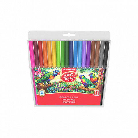 ErichKrause Rotuladores Super Lavables 33051, 18 Colores Surtidos, Punta Multi