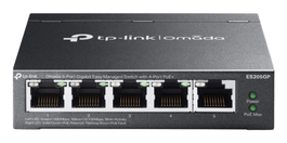TP-Link Omada ES205GP Switch Gestionado Gigabit Ethernet 5 Puertos, 4 Puertos PoE+ (30W), 10 Gbps, Montaje Pared, Negro