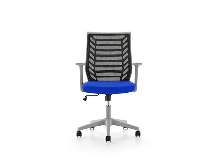 Rocada Silla de Oficina con Brazos Regulables, Estructura Gris, Respaldo Malla Azul y Asiento Tela Ignífuga