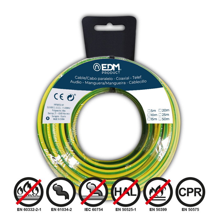 Edm Carrete de cablecillo H07Z1-K 1,50 mm² bicolor, 20 m Edm Carrete de cablecillo H07Z1-K 1,50 mm² bicolor, 20 m