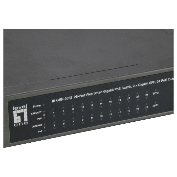 LevelOne GEP-2652 Switch Gestionado 24x PoE+ Gigabit Ethernet Montaje en Rack 370W 2xSFP