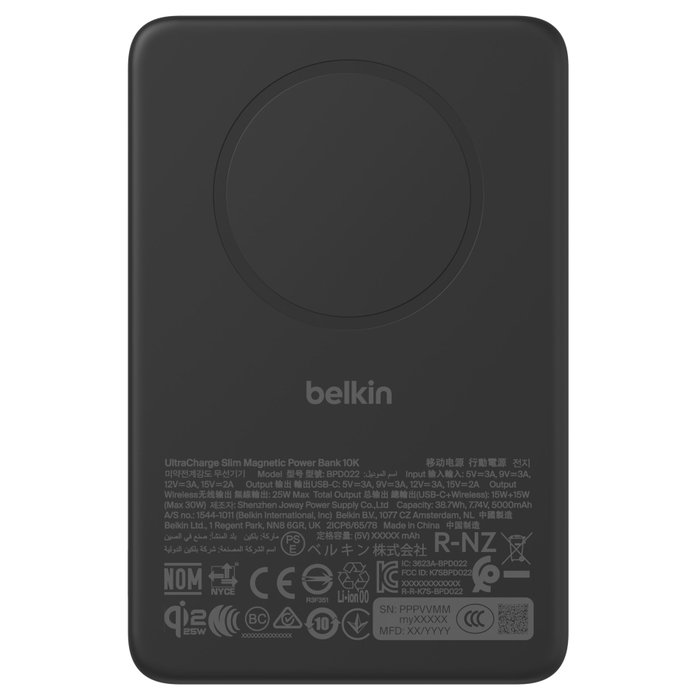 Belkin UltraCharge Pro Slim Magnetic Power Bank 10.000 mAh Qi2 25W PD 30W Black Belkin UltraCharge Pro Slim Magnetic Power Bank 10.000 mAh Qi2 25W PD 30W Black