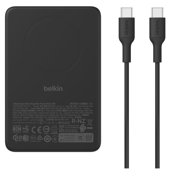 Belkin UltraCharge Pro Slim Magnetic Power Bank 10.000 mAh Qi2 25W PD 30W Black Belkin UltraCharge Pro Slim Magnetic Power Bank 10.000 mAh Qi2 25W PD 30W Black