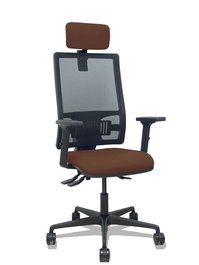 Silla de oficina Bormate con mecanismo Asincro tapizada con Tela color Marrón oscuro y malla color Negro. Equipada con lumbar 1D, Brazos 2D, Cabecero 2D y Ruedas 65mm nailon