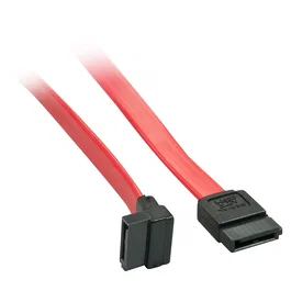 Lindy 33351 - Cable SATA III 7 pines 90°, Longitud 0.5 metros, Negro/Rojo, Compatible con SAS, Macho/Macho
