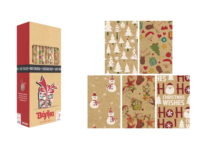 Basika Papel de regalo kraft Navidad diseños surtidos 70 x 200 cm