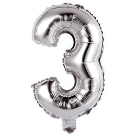 Party Time Globo Cifra 3 Plata Altura 35 cm
