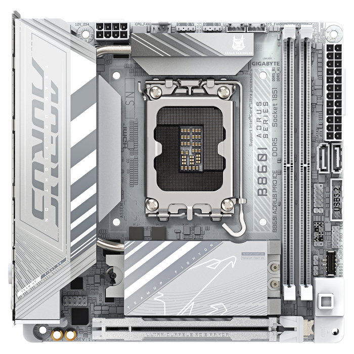 Gigabyte B860I AORUS PRO ICE Placa Base Mini ITX - Intel LGA 1851, DDR5 9200MHz, WiFi 7, Thunderbolt 4, PCIe 5.0, M.2, LAN 2.5 GbE, Blanco