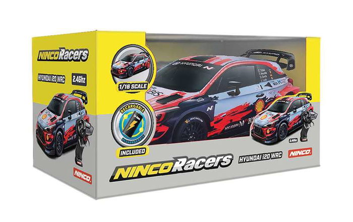 Ninco Coche Radio Control Hyundai I20 WRC Escala 1:16, Emisora 2.4 GHz, Batería y Cargador Incluidos, 25x12.5x11 cm