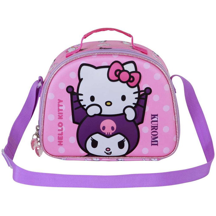 Hello Kitty Bolsa Portamerienda 3D Playful Infantil Rosa Isotérmica Asa Bandolera Ajustable y Cinta para Carrito