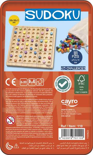 Cayro Juego Sudoku en Caja de Metal con 81 Piezas, Medidas 18x18x1.2 cm