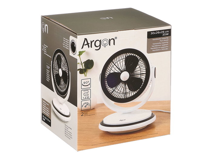 Argon Ventilador de Sobremesa Giratorio, 35W, 2 Velocidades, Color Blanco y Negro, Dimensiones 26x35x26 cm (Set de 4)