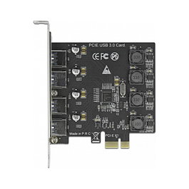 DeLOCK Tarjeta PCI Express x1 a 4 Puertos Externos USB Tipo-A SuperSpeed 5 Gbps USB 3.2 Gen 1 (PCIe 2.0), Para Windows 10/8 y Linux