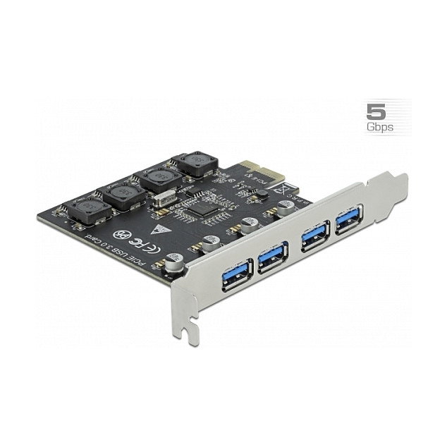 DeLOCK Tarjeta PCI Express x1 a 4 Puertos Externos USB Tipo-A SuperSpeed 5 Gbps USB 3.2 Gen 1 (PCIe 2.0), Para Windows 10/8 y Linux DeLOCK Tarjeta PCI Express x1 a 4 Puertos Externos USB Tipo-A SuperSpeed 5 Gbps USB 3.2 Gen 1 (PCIe 2.0), Para Windows 10/8 y Linux