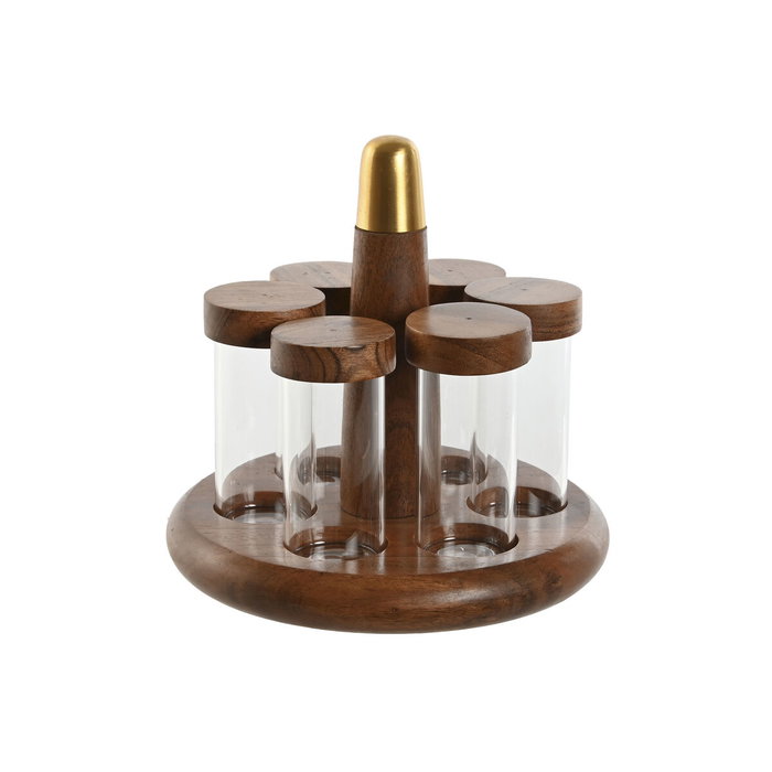DKD Home Decor Set de 6 Especieros de Acacia e Inox Natural