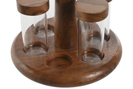 DKD Home Decor Woodsun 23 Especiero Set 6 Piezas Acacia, Inox Natural Dorado 20.3 x 20 x 20.3 cm