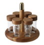 DKD Home Decor Woodsun 23 Especiero Set 6 Piezas Acacia, Inox Natural Dorado 20.3 x 20 x 20.3 cm