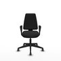 Silla de oficina Elche con mecanismo Asincro tapizada con Similpiel color Negro. Equipada con Base piramidal negra, Brazos fijos y Ruedas 65 mm parqué