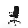 Silla de oficina Elche con mecanismo Asincro tapizada con Similpiel color Negro. Equipada con Base piramidal negra, Brazos fijos y Ruedas 65 mm parqué