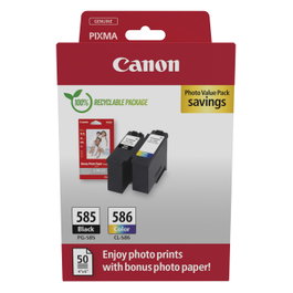 Canon PG-585 CL-586 2er-Set Original Canon Tintenpatronen Schwarz Color + Fotopapier